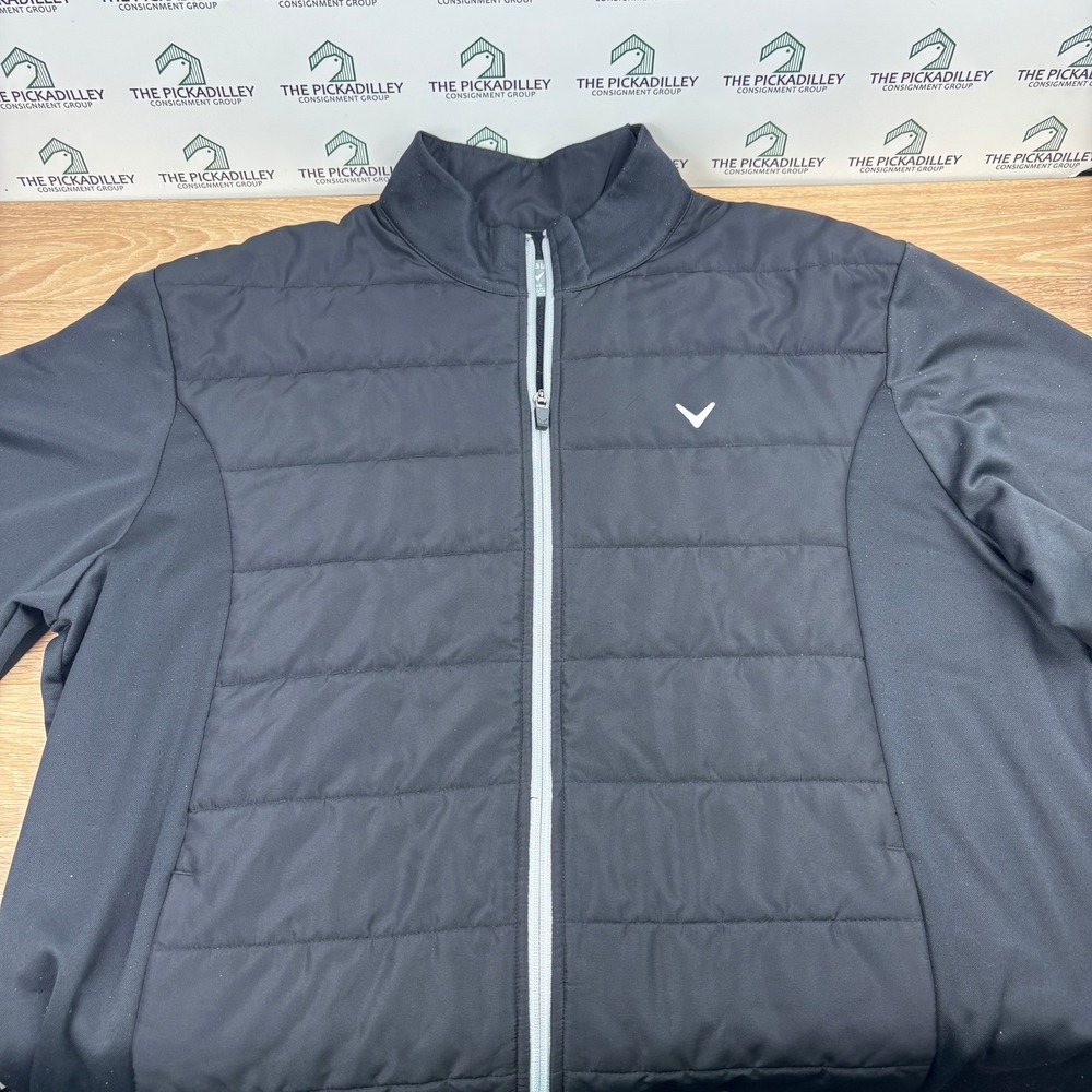 Callaway Men XL Black Hybrid Quilted Fleece Lined Full Zip Golf Jacket Mock Neck